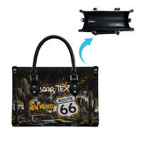Personalized New Mexico Route 66 Classic Car Leather Bag Desert Cactus Grunge Paint Splatter Vintage Road Trip