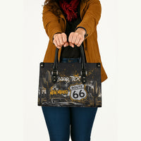 Personalized New Mexico Route 66 Classic Car Leather Bag Desert Cactus Grunge Paint Splatter Vintage Road Trip
