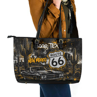 Personalized New Mexico Route 66 Classic Car Leather Tote Bag Desert Cactus Grunge Paint Splatter Vintage Road Trip