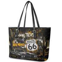 Personalized New Mexico Route 66 Classic Car Leather Tote Bag Desert Cactus Grunge Paint Splatter Vintage Road Trip