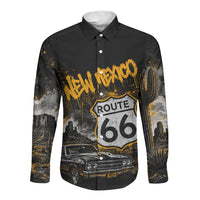 Personalized New Mexico Route 66 Classic Car Long Sleeve Button Shirt Desert Cactus Grunge Paint Splatter Vintage Road Trip