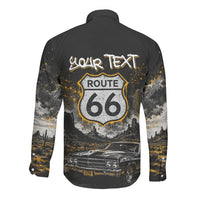 Personalized New Mexico Route 66 Classic Car Long Sleeve Button Shirt Desert Cactus Grunge Paint Splatter Vintage Road Trip