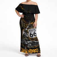 Personalized New Mexico Route 66 Classic Car Off Shoulder Maxi Dress Desert Cactus Grunge Paint Splatter Vintage Road Trip