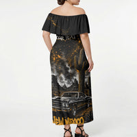 Personalized New Mexico Route 66 Classic Car Off Shoulder Maxi Dress Desert Cactus Grunge Paint Splatter Vintage Road Trip