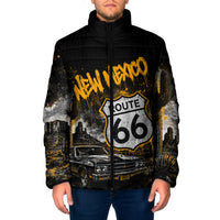 Personalized New Mexico Route 66 Classic Car Padded Jacket Desert Cactus Grunge Paint Splatter Vintage Road Trip