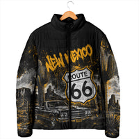 Personalized New Mexico Route 66 Classic Car Padded Jacket Desert Cactus Grunge Paint Splatter Vintage Road Trip