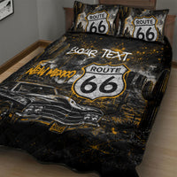 Personalized New Mexico Route 66 Classic Car Quilt Bed Set Desert Cactus Grunge Paint Splatter Vintage Road Trip