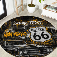 Personalized New Mexico Route 66 Classic Car Round Carpet Desert Cactus Grunge Paint Splatter Vintage Road Trip