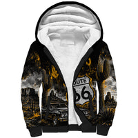Personalized New Mexico Route 66 Classic Car Sherpa Hoodie Desert Cactus Grunge Paint Splatter Vintage Road Trip