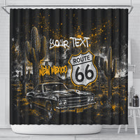 Personalized New Mexico Route 66 Classic Car Shower Curtain Desert Cactus Grunge Paint Splatter Vintage Road Trip