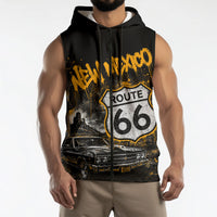 Personalized New Mexico Route 66 Classic Car Sleeveless Zip Hoodie Desert Cactus Grunge Paint Splatter Vintage Road Trip