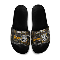 Personalized New Mexico Route 66 Classic Car Slide Sandals Desert Cactus Grunge Paint Splatter Vintage Road Trip