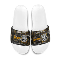 Personalized New Mexico Route 66 Classic Car Slide Sandals Desert Cactus Grunge Paint Splatter Vintage Road Trip