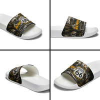 Personalized New Mexico Route 66 Classic Car Slide Sandals Desert Cactus Grunge Paint Splatter Vintage Road Trip