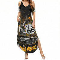 Personalized New Mexico Route 66 Classic Car Summer Maxi Dress Desert Cactus Grunge Paint Splatter Vintage Road Trip