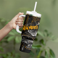 Personalized New Mexico Route 66 Classic Car Tumbler With Handle Desert Cactus Grunge Paint Splatter Vintage Road Trip