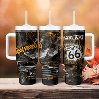 Personalized New Mexico Route 66 Classic Car Tumbler With Handle Desert Cactus Grunge Paint Splatter Vintage Road Trip