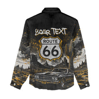 Personalized New Mexico Route 66 Classic Car Women Casual Shirt Desert Cactus Grunge Paint Splatter Vintage Road Trip