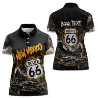 Personalized New Mexico Route 66 Classic Car Women Polo Shirt Desert Cactus Grunge Paint Splatter Vintage Road Trip