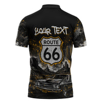 Personalized New Mexico Route 66 Classic Car Zipper Polo Shirt Desert Cactus Grunge Paint Splatter Vintage Road Trip