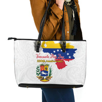 Venezuela Flag Day 220th Anniversary Leather Tote Bag Patriotic Map Coat Of Arms Subtle