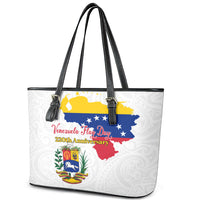 Venezuela Flag Day 220th Anniversary Leather Tote Bag Patriotic Map Coat Of Arms Subtle