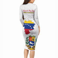 Venezuela Flag Day 220th Anniversary Long Sleeve Bodycon Dress Patriotic Map Coat Of Arms Subtle
