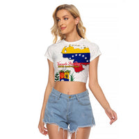 Venezuela Flag Day 220th Anniversary Raglan Cropped T Shirt Patriotic Map Coat Of Arms Subtle