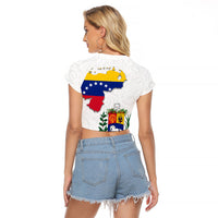 Venezuela Flag Day 220th Anniversary Raglan Cropped T Shirt Patriotic Map Coat Of Arms Subtle