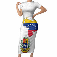 Venezuela Flag Day 220th Anniversary Short Sleeve Bodycon Dress Patriotic Map Coat Of Arms Subtle