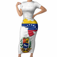 Venezuela Flag Day 220th Anniversary Short Sleeve Bodycon Dress Patriotic Map Coat Of Arms Subtle