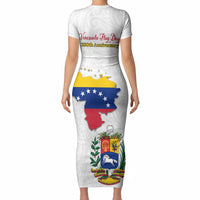 Venezuela Flag Day 220th Anniversary Short Sleeve Bodycon Dress Patriotic Map Coat Of Arms Subtle