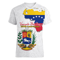 Venezuela Flag Day 220th Anniversary Women V-Neck T-Shirt Patriotic Map Coat Of Arms Subtle