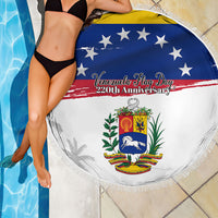 Venezuela Flag Day Beach Blanket 220th Anniversary Coat Of Arms Palm Tree Silhouette