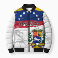 Venezuela Flag Day Bomber Puffer Jacket 220th Anniversary Coat Of Arms Palm Tree Silhouette