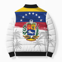 Venezuela Flag Day Bomber Puffer Jacket 220th Anniversary Coat Of Arms Palm Tree Silhouette