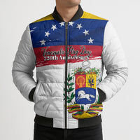 Venezuela Flag Day Bomber Puffer Jacket 220th Anniversary Coat Of Arms Palm Tree Silhouette