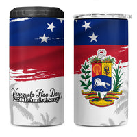 Venezuela Flag Day 4 in 1 Can Cooler Tumbler 220th Anniversary Coat Of Arms Palm Tree Silhouette