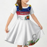 Venezuela Flag Day Kid Short Sleeve Dress 220th Anniversary Coat Of Arms Palm Tree Silhouette
