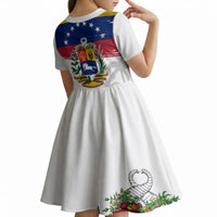 Venezuela Flag Day Kid Short Sleeve Dress 220th Anniversary Coat Of Arms Palm Tree Silhouette