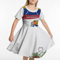 Venezuela Flag Day Kid Short Sleeve Dress 220th Anniversary Coat Of Arms Palm Tree Silhouette