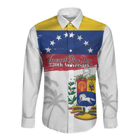 Venezuela Flag Day Long Sleeve Button Shirt 220th Anniversary Coat Of Arms Palm Tree Silhouette