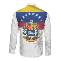 Venezuela Flag Day Long Sleeve Button Shirt 220th Anniversary Coat Of Arms Palm Tree Silhouette
