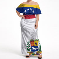 Venezuela Flag Day Off Shoulder Maxi Dress 220th Anniversary Coat Of Arms Palm Tree Silhouette
