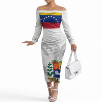 Venezuela Flag Day Off The Shoulder Long Sleeve Dress 220th Anniversary Coat Of Arms Palm Tree Silhouette