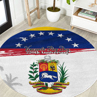 Venezuela Flag Day Round Carpet 220th Anniversary Coat Of Arms Palm Tree Silhouette