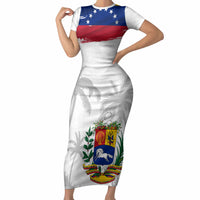 Venezuela Flag Day Short Sleeve Bodycon Dress 220th Anniversary Coat Of Arms Palm Tree Silhouette