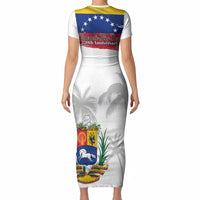 Venezuela Flag Day Short Sleeve Bodycon Dress 220th Anniversary Coat Of Arms Palm Tree Silhouette