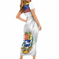 Venezuela Flag Day Short Sleeve Bodycon Dress 220th Anniversary Coat Of Arms Palm Tree Silhouette
