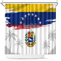 Venezuela Flag Day Shower Curtain 220th Anniversary Coat Of Arms Palm Tree Silhouette